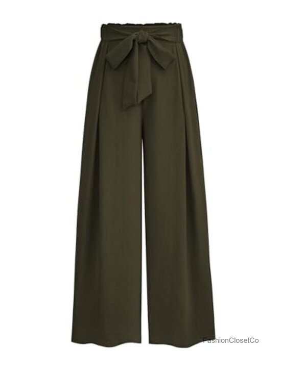 Pants - Women's Wide Leg Palazzo Trousers High Waisted Elastic Work Pants